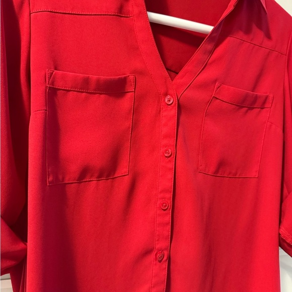 EXPRESS Red Women's Button-Up Blouse - Picture 2 of 4